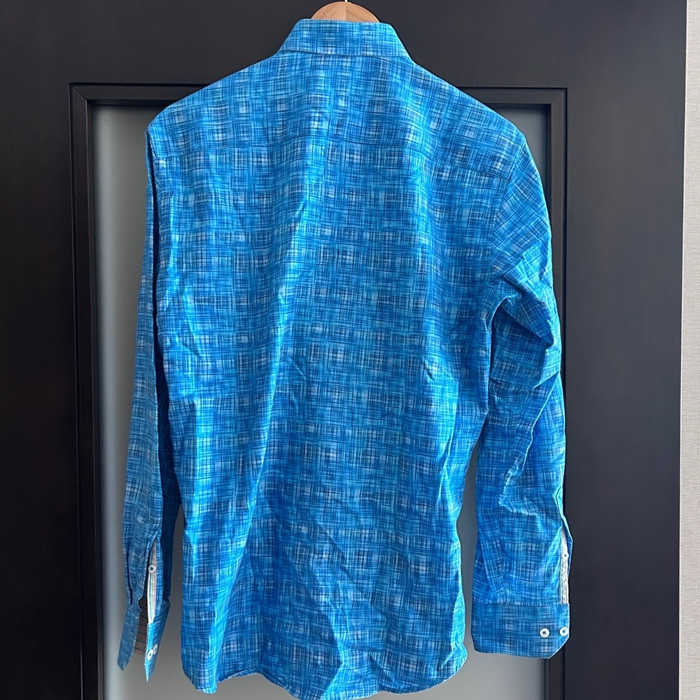 Bugatchi Turquoise Checkered Button Down Shirt - image 3